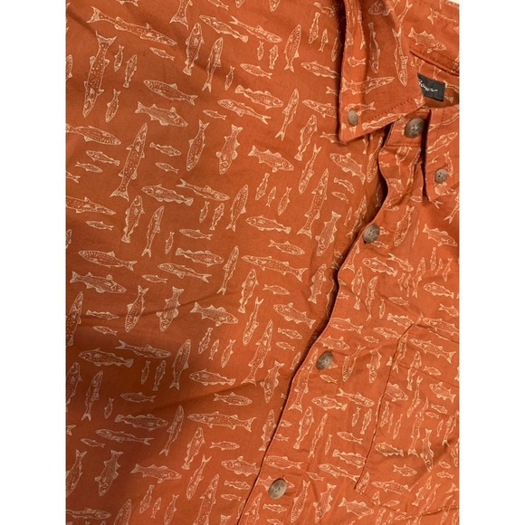 Eddie Bauer Mens L Orange Fish Print Button Down Short Sleeve Shirt - Picture 1 of 5